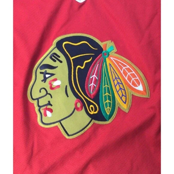 VINTAGE CCM Chicago Blackhawks Jersey Mens XXL Red NHL Ice Hockey Small BurnHole - Picture 3 of 10